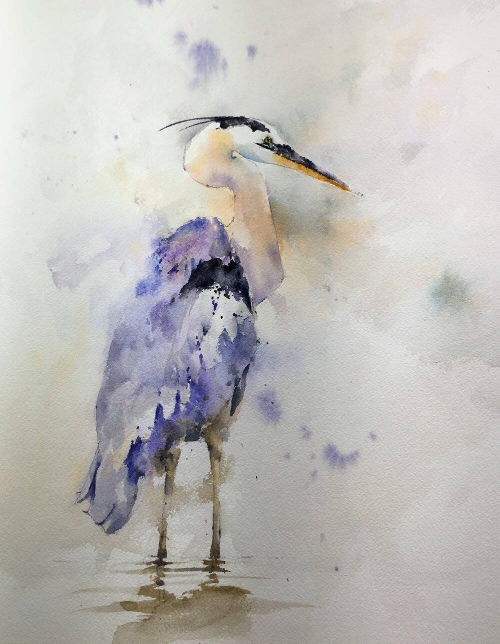 Wading Blue Heron Original Watercolor Painting Michele Clamp Art