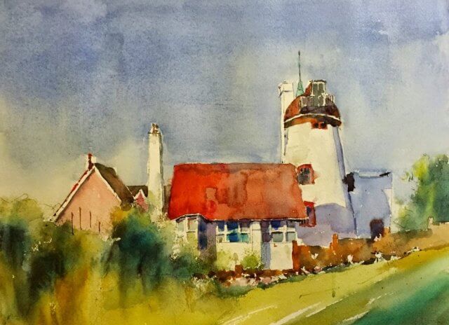 Old mill Aldeburgh watercolor painting by Michele Clamp