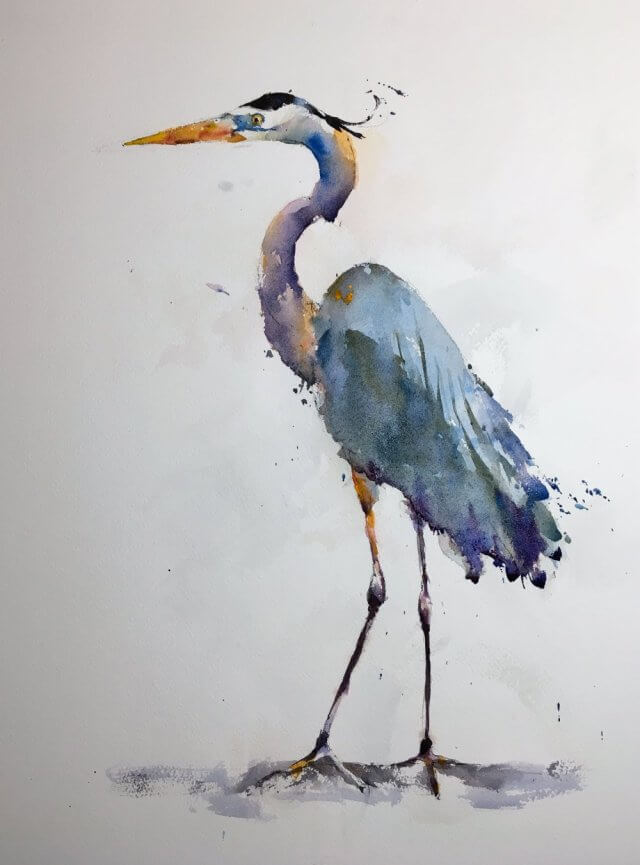 Great blue heron watercolor painting by Michele Clamp
