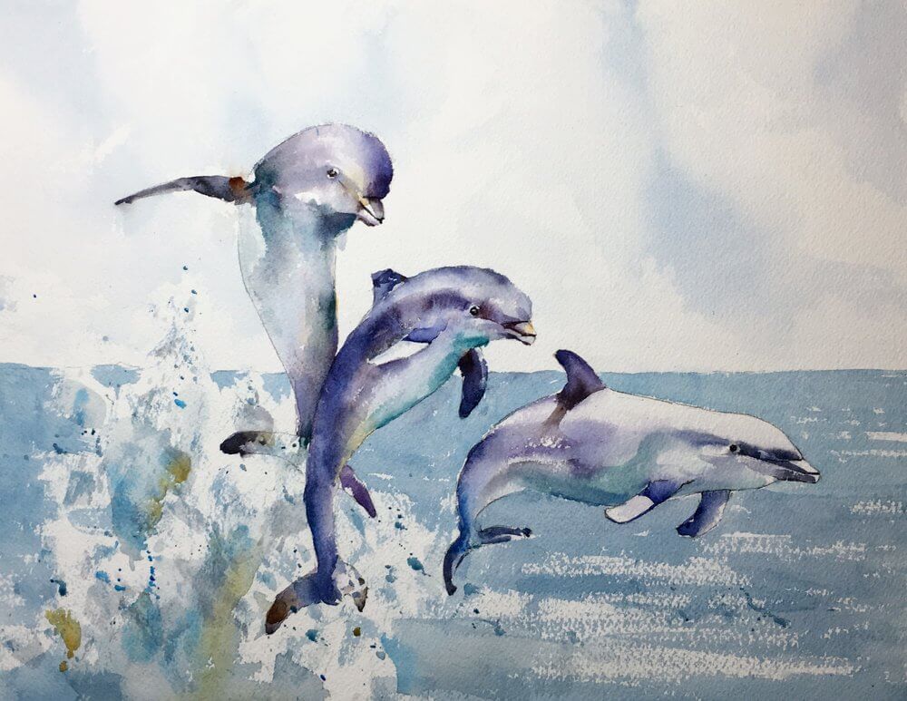 Dolphin watercolor painting by Michele Clamp