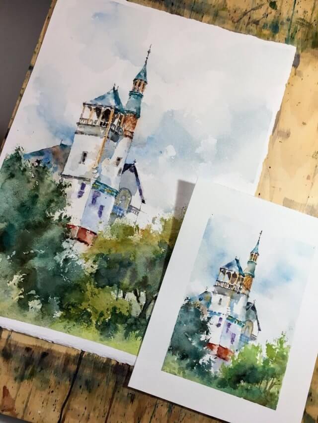 Small Paintings First Baptist Church Marlborough watercolor painting by Michele Clamp