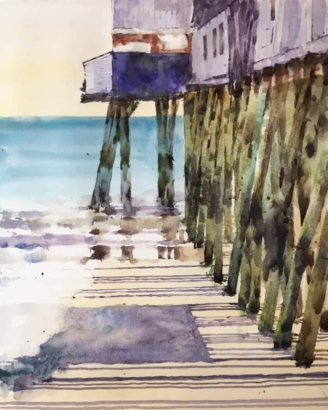 Old Orchard Beach watercolor painting by Michele Clamp