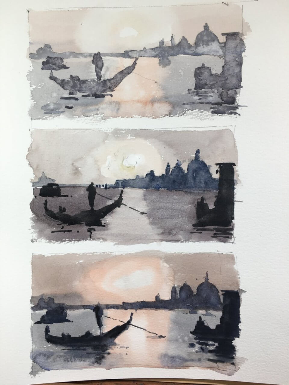 Venice watercolor value studies by Michele Clamp