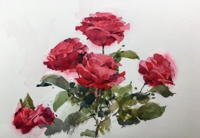 Bouquet of Red Roses Watercolor Painting
