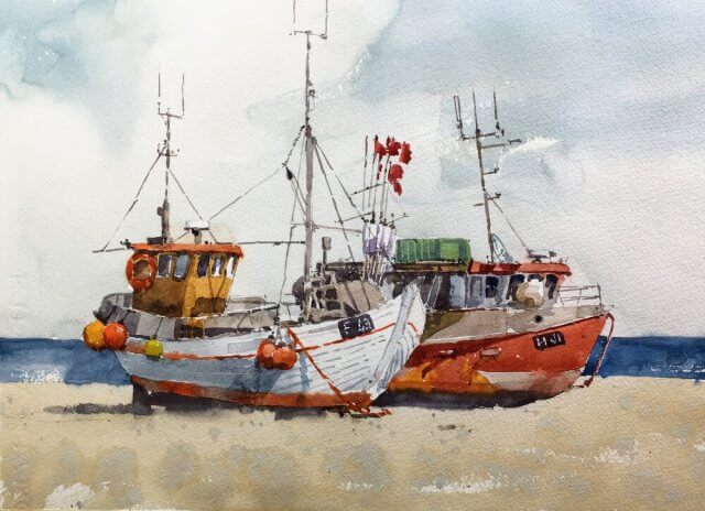 Fishing Boat watercolor painting by Michele Clamp