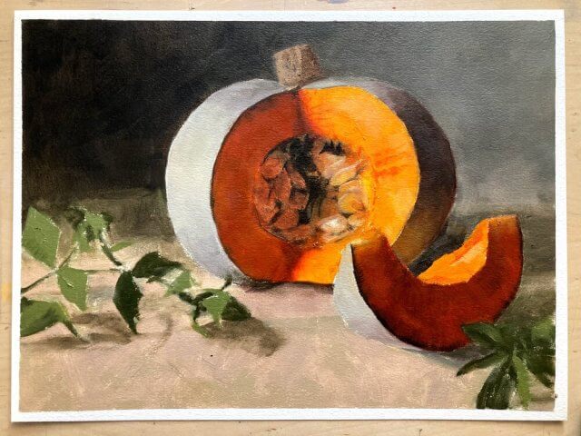 squash still life oil study by Michele Clamp