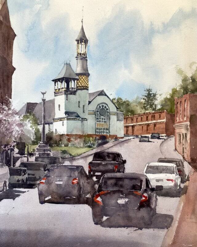 marlborough church watercolor by Michele Clamp
