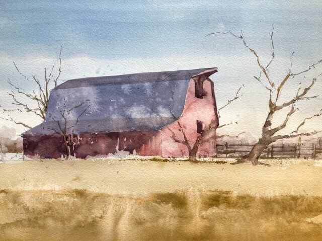 Barn Watercolor In Progress