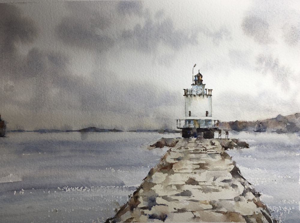 Maine Lighthouse. Michele Clamp. Watercolor 11”x14”