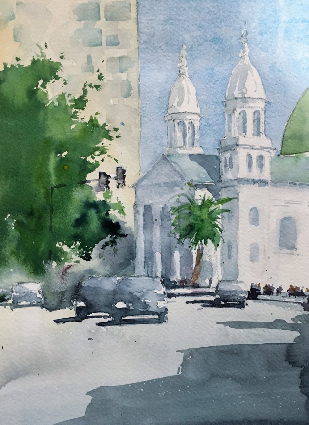 Cathedral of St Joseph, San Jose. Michele Clamp. Watercolor 14x11