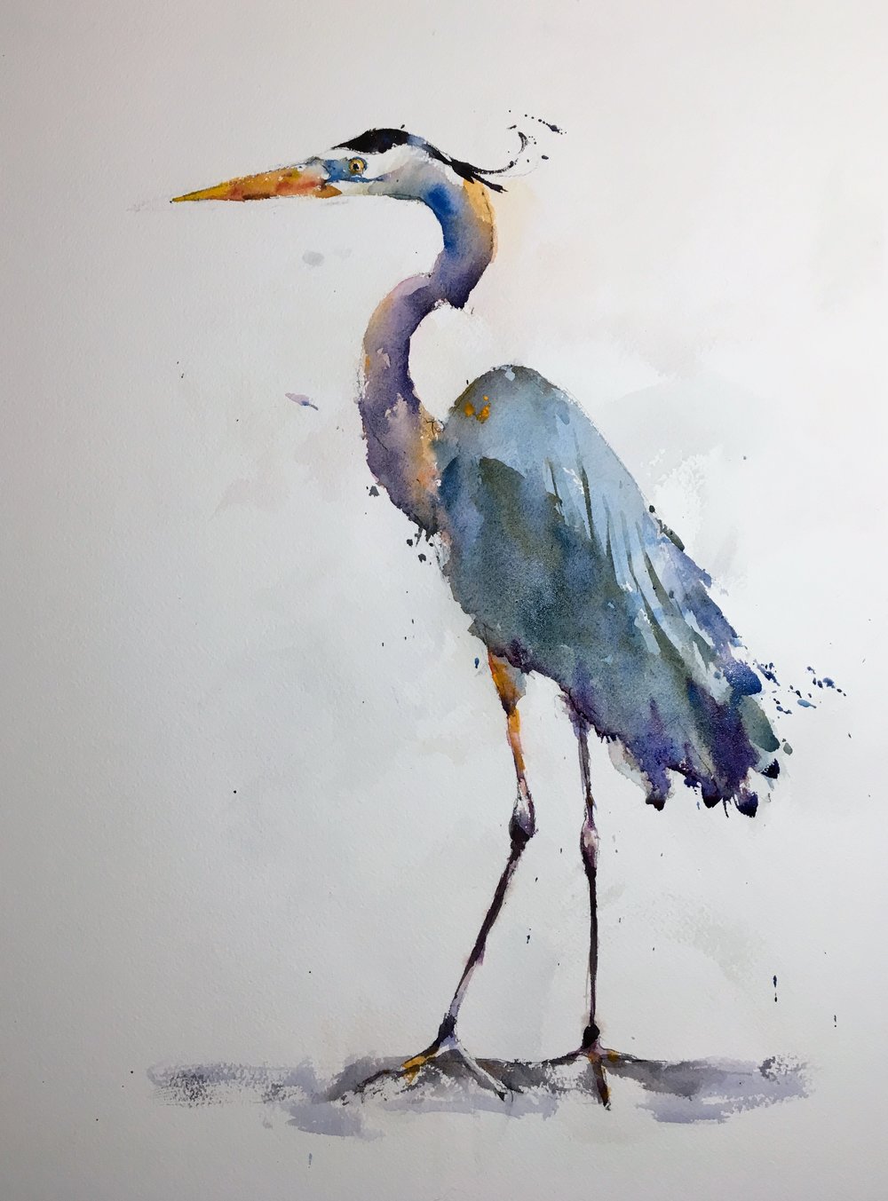 Great Blue Heron Original Watercolor Painting - Michele Clamp Art