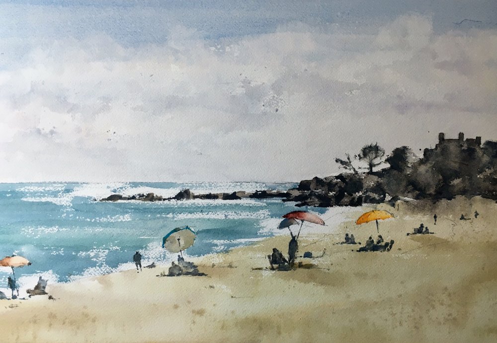 Singing Beach, Manchester by the Sea. Michele Clamp. Watercolor. 11x14”