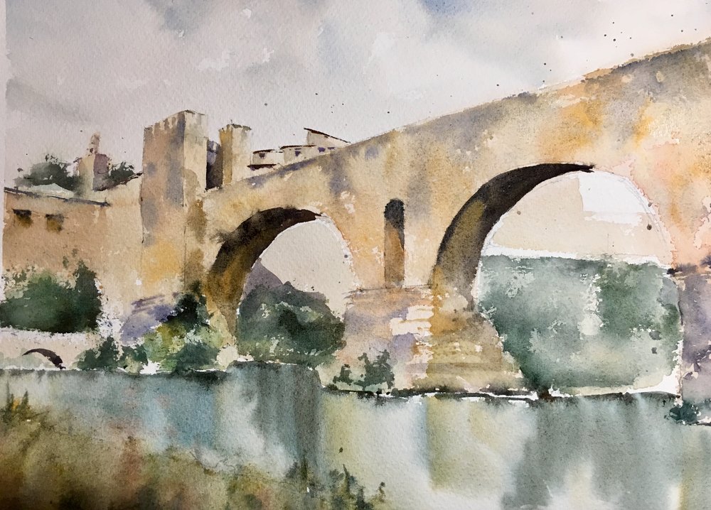 Pont de Besalu. Michele Clamp watercolor.