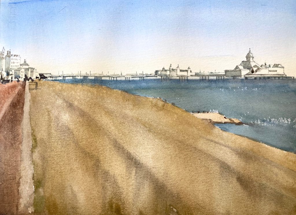 Eastbourne beach watercolor painting by Michele Clamp