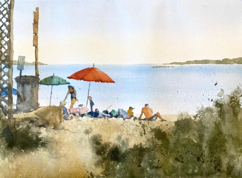 maine beach watercolor by Michele Clamp