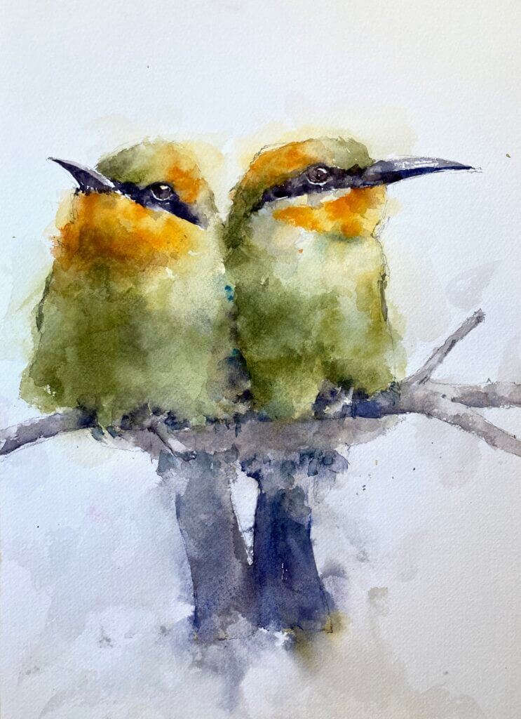 bee-eaters bird watercolor by Michele Clamp