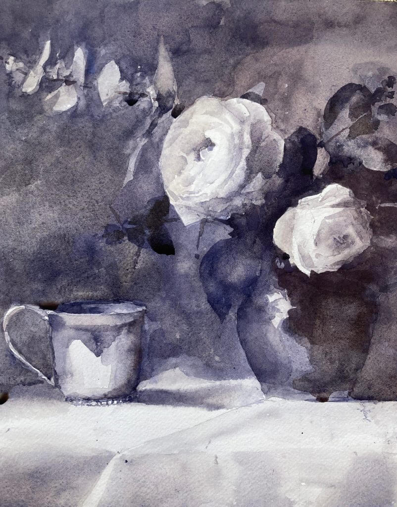 rose watercolor value study by Michele Clamp