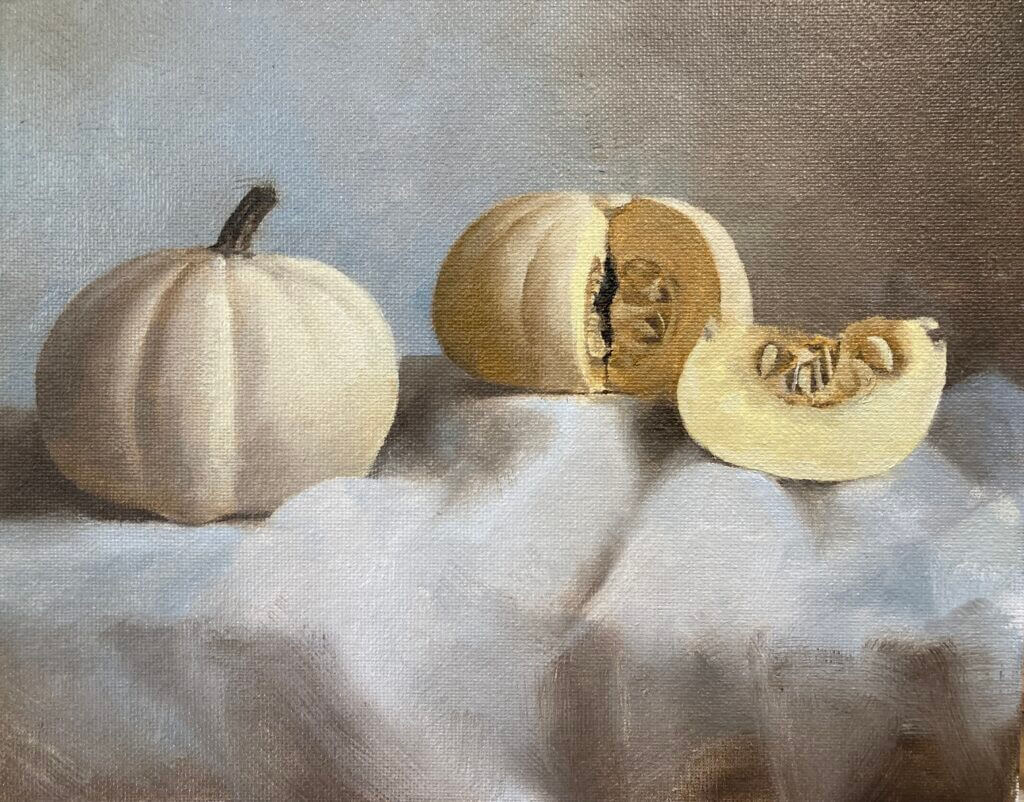 Squash still life oil painting by Michele Clamp