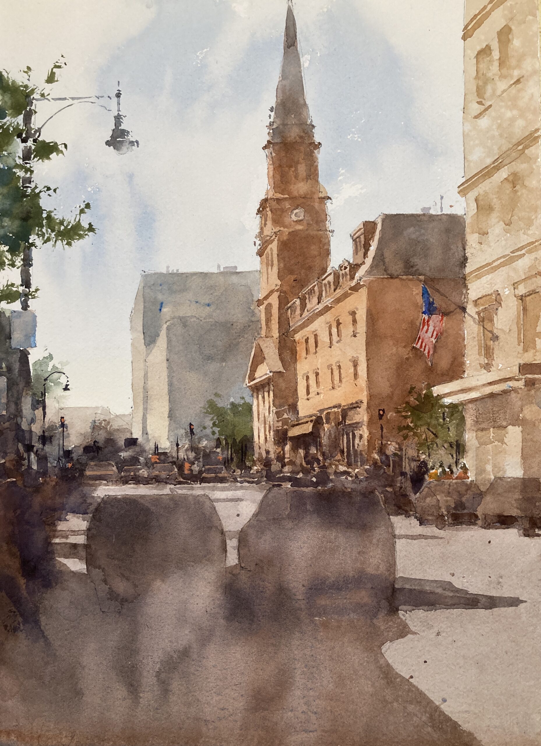 Arlington Street, Boston Original Watercolor Painting - Michele Clamp Art