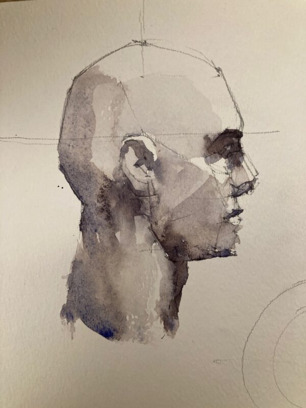 Asaro planar head watercolor value study by Michele Clamp