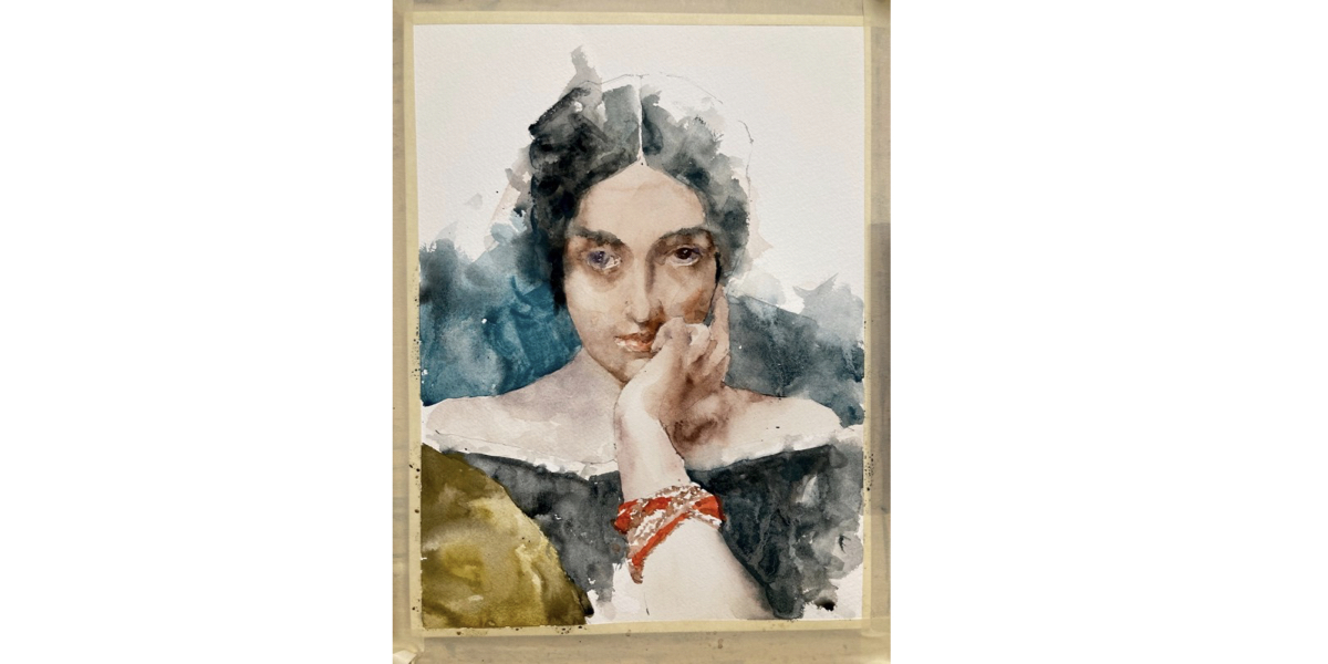 Henri Lehmann Clementine Portrait in Watercolor