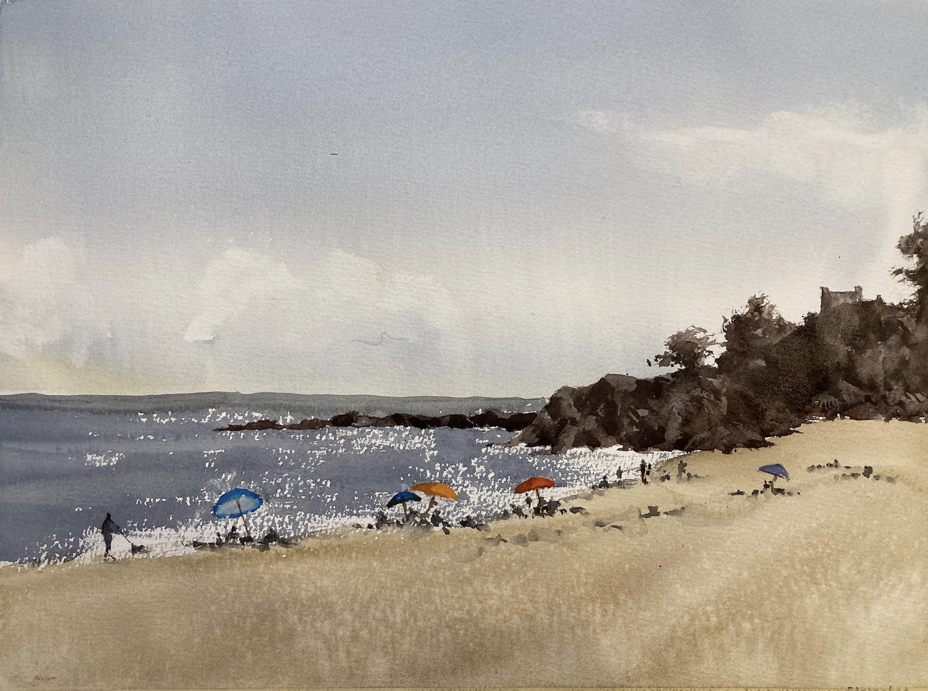 Singing beach watercolor landscape by Michele Clamp