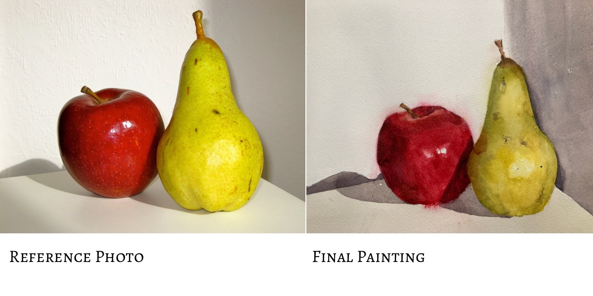 Watercolor Pear and Apple