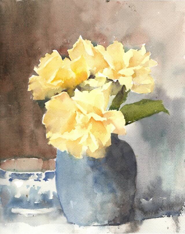Yellow rose watercolor painting by Michele Clamp