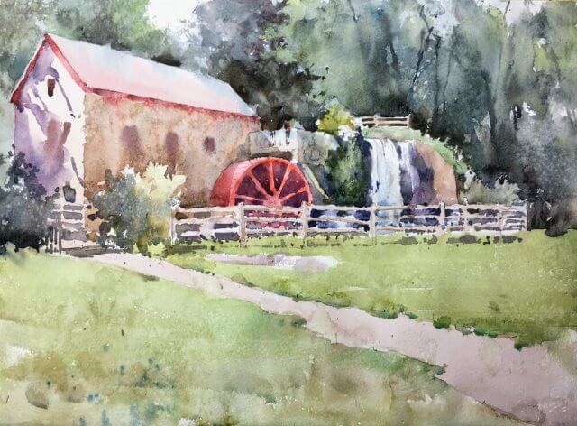 Grist Mill Sudbury watercolorpainting by Michele Clamp