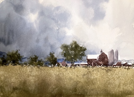 Vermont farm watercolor landscape by Michele Clamp