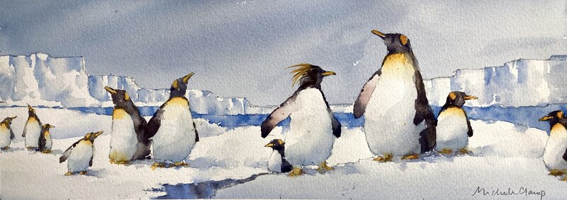 Panoramic Penguins Original Watercolor Painting