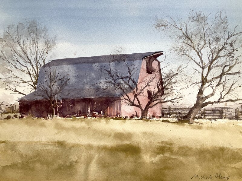 Winter Barn Original Watercolor Painting